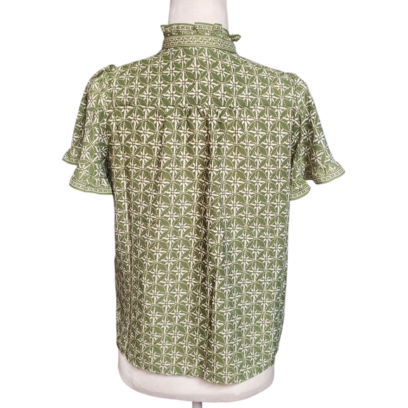 Max Studio Blouse Size XSmall Green Floral Ruffle Peasant Boho - Picture 7 of 13